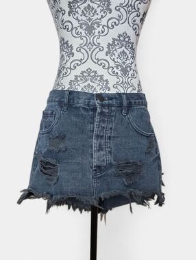 One Teaspoon Junkyard Denim Mini Skirt Distressed Frayed Hem Black Size 28